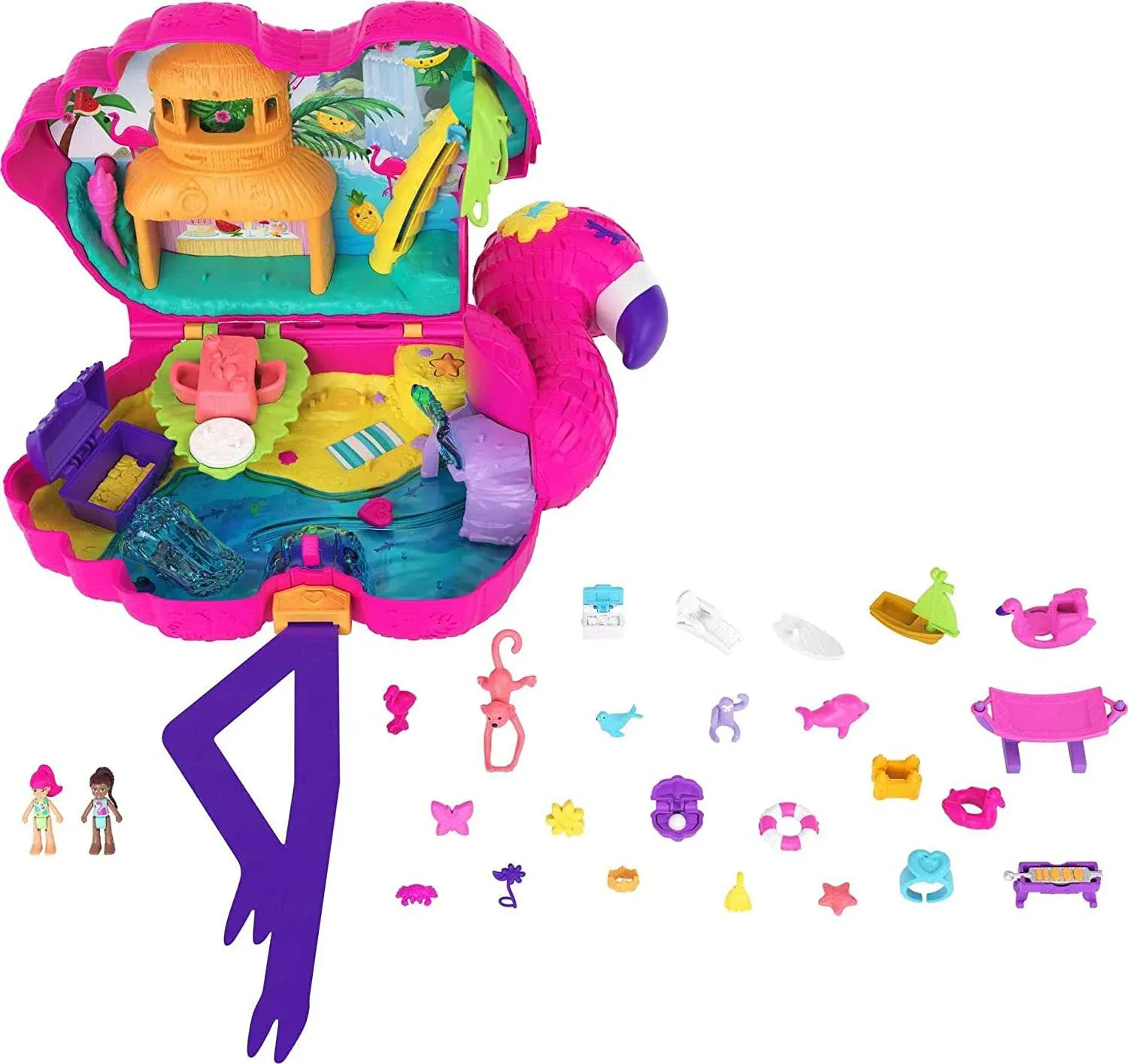 Polly Pocket Mini Toys, Large Compact Playset with 2 Micro Dolls and Accessories