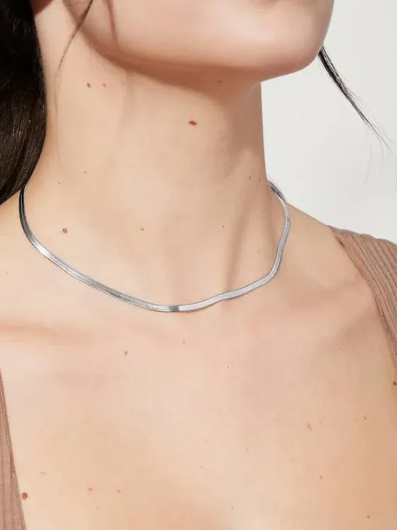 ANA Luisa Herringbone Chain Necklace Silver