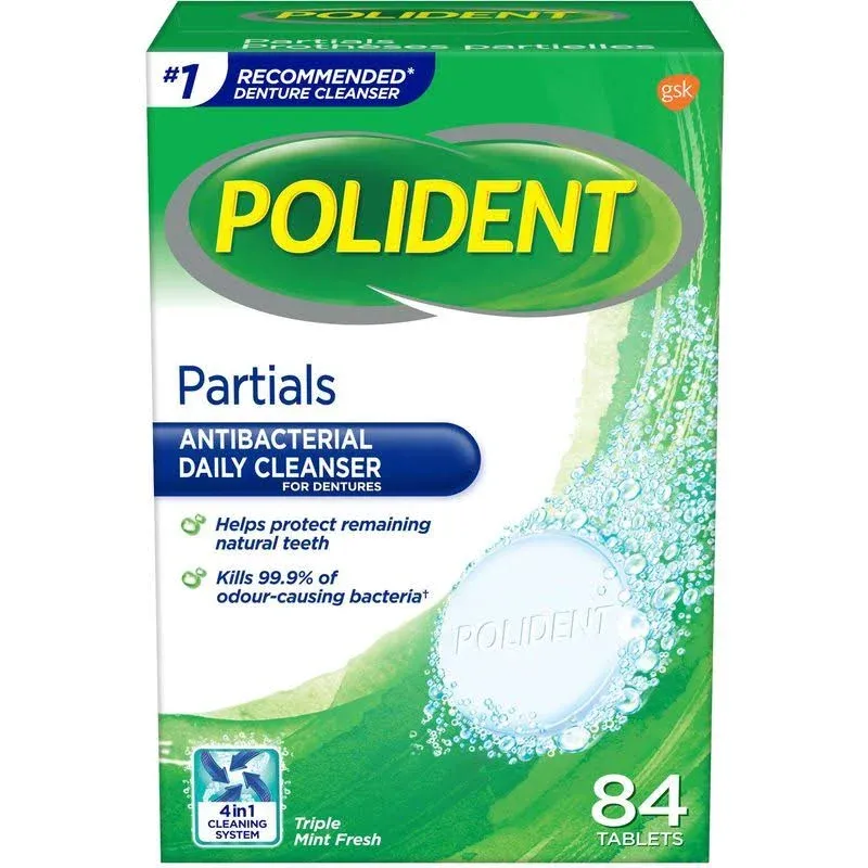 Polident Partials Daily Denture Cleanser Triple Mint Fresh 84 Tablets