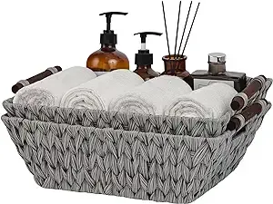 GRANNY SAYS 2-Pack Wicker Storage Baskets, Wicker Baskets for Organizing, Waterproof Wicker Basket with Handles, Storage Baskets for Shelves, Gray