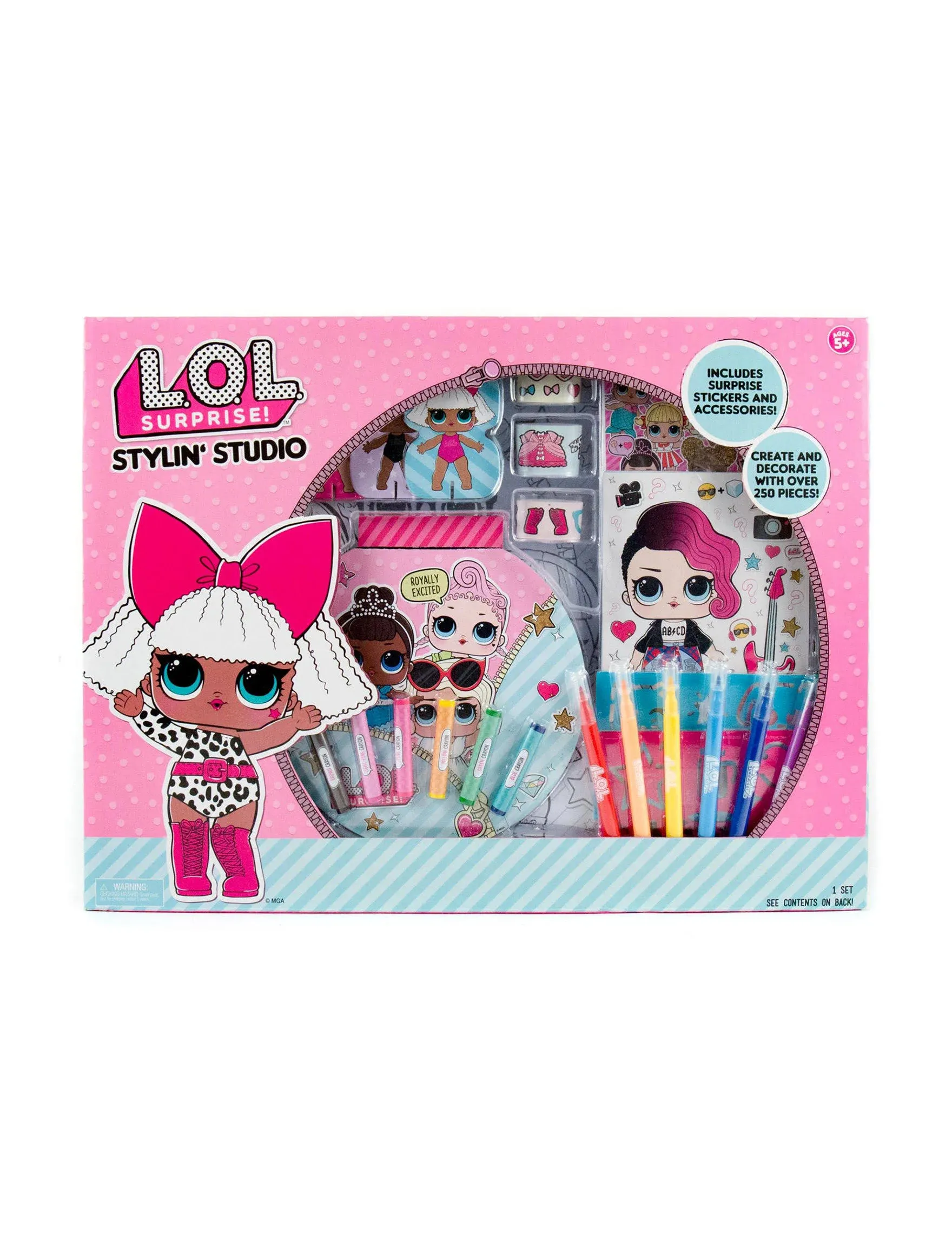 L.O.L. Surprise! Stylin' Studio by Horizon Group USA,Decorate LOL Surprise Paper Dolls With 250+ Accessories - DIY Activity Book, Scratch Art,Sticker Sheet,Coloring Pages,Markers,Crayons & More, Pink