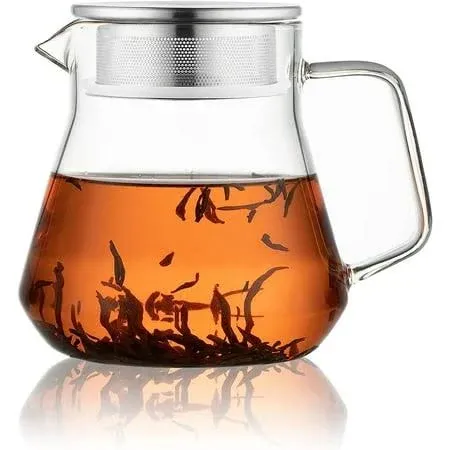 CNGLASS One-Touch Glass Tea Maker,20oz(600ml) Glass Teapot and Kettle with Stainless Steel Filter Lid,Borosilicate Glass Tea Pot for Loose Leaf Tea