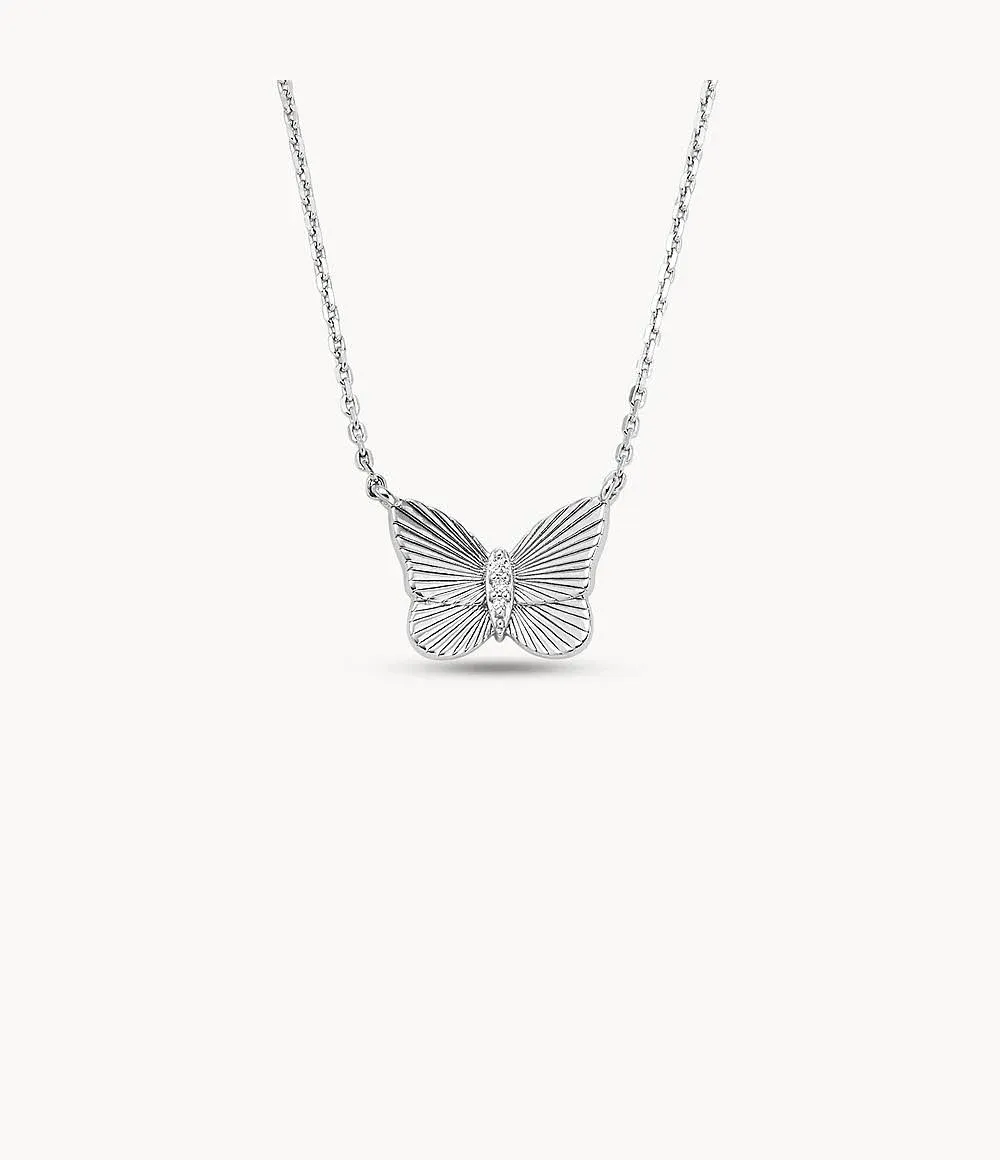 Fossil Women's Sterling Silver Butterflies Chain Necklace - Silver