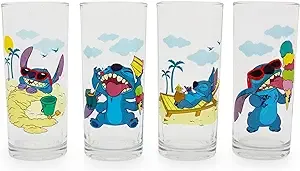 Toynk Disney Lilo & Stitch Beach Day 10-ounce Tumbler-glazen, set van 4 | Tropical Home Barware voor sterke drank en dranken, schattige keukendecoratie-essentials | schattige cadeaus en verzamelobjecten