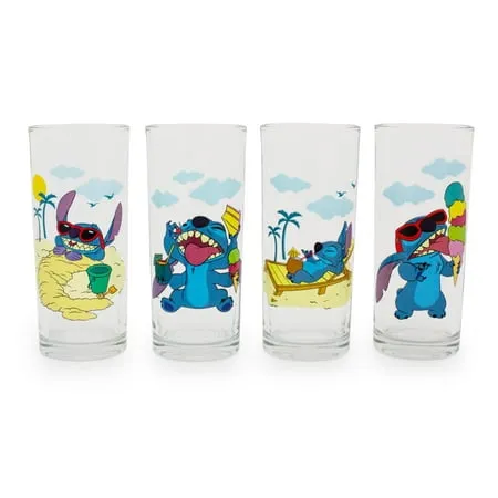 Silver Buffalo Disney Lilo & Stitch Beach Day 10-Ounce Tumbler Glasses | Set of 4