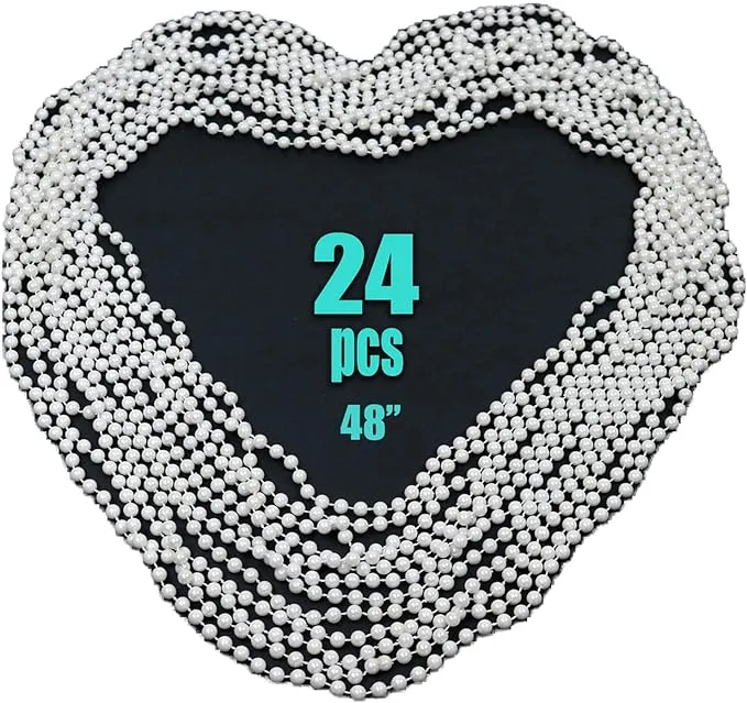 GIFTEXPRESS Pearl Bead Necklaces - 24 Piece Faux Party Favor Beads for Men, Women & Kids - 33" Long Plastic Decoration Beaded Necklace - Bulk St. Patricks Day, Mardi Gras & Christmas Pendant Accessories