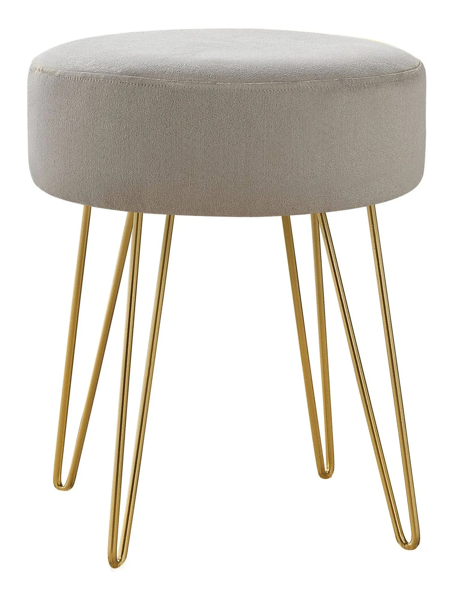 Monarch Specialties Ottoman, Pouf, Footrest, Foot Stool, 14" Round, Fabric, Metal Legs, Beige, Gold, Contemporary, Modern