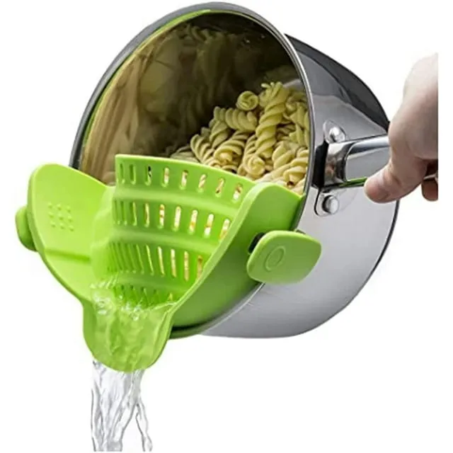 Kitchen Gizmo Snap N Strain Pot Strainer and Pasta Strainer Cooking Gadgets - Adjustable Silicone Clip On Strainer for Pots, Pans, & Bowls - Perfect Cooking Gifts for Women, Kitchen Gifts - Lime Green