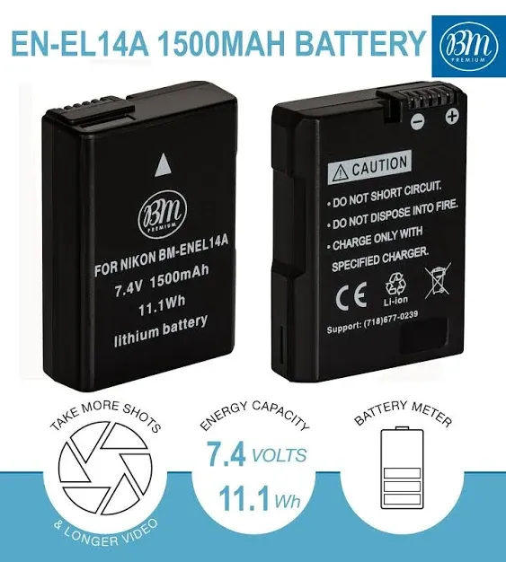 FirstPower EN-EL14 EN-EL14a Batteries for Nikon D3500 D3400 D3300 D3200 D3100 D5600 D5500 D5300 D5200 D5100 DF Coolpix P7000 P7100 P7700 P7800 (2-Pack, 1500mAh)