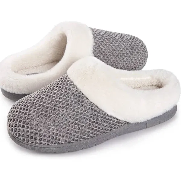 Everfoams Women'S Cozy Chenille Memory Foam Bedroom House Slippers, Light Gray ...