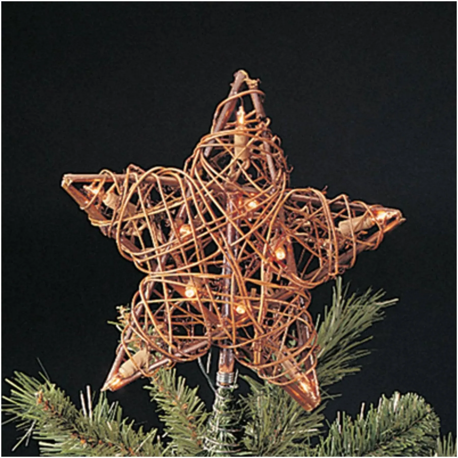 Kurt S. Adler 9" Eco Country Natural Brown Rattan Star Christmas Tree Topper - Clear Lights