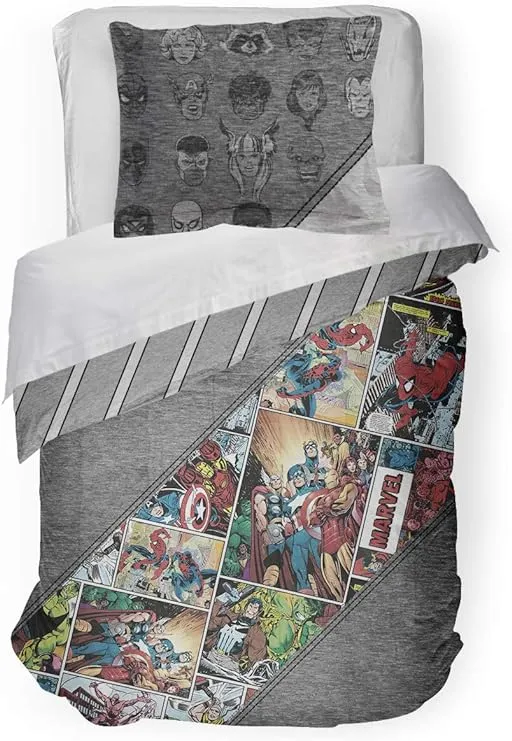 Jay Franco Marvel Comics 80th Anniversary Full/Queen Comforter & Sham Set - Super Soft Kids Reversible Bedding - Fade Resistant Microfiber (Official Marvel Product)