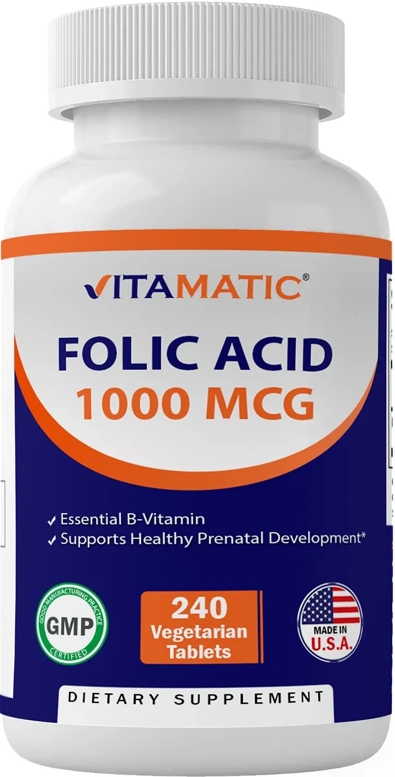 Vitamatic Folic Acid 1000 mcg (1 mg) - Vegetarian Tablets - 1667 mcg DFE ...