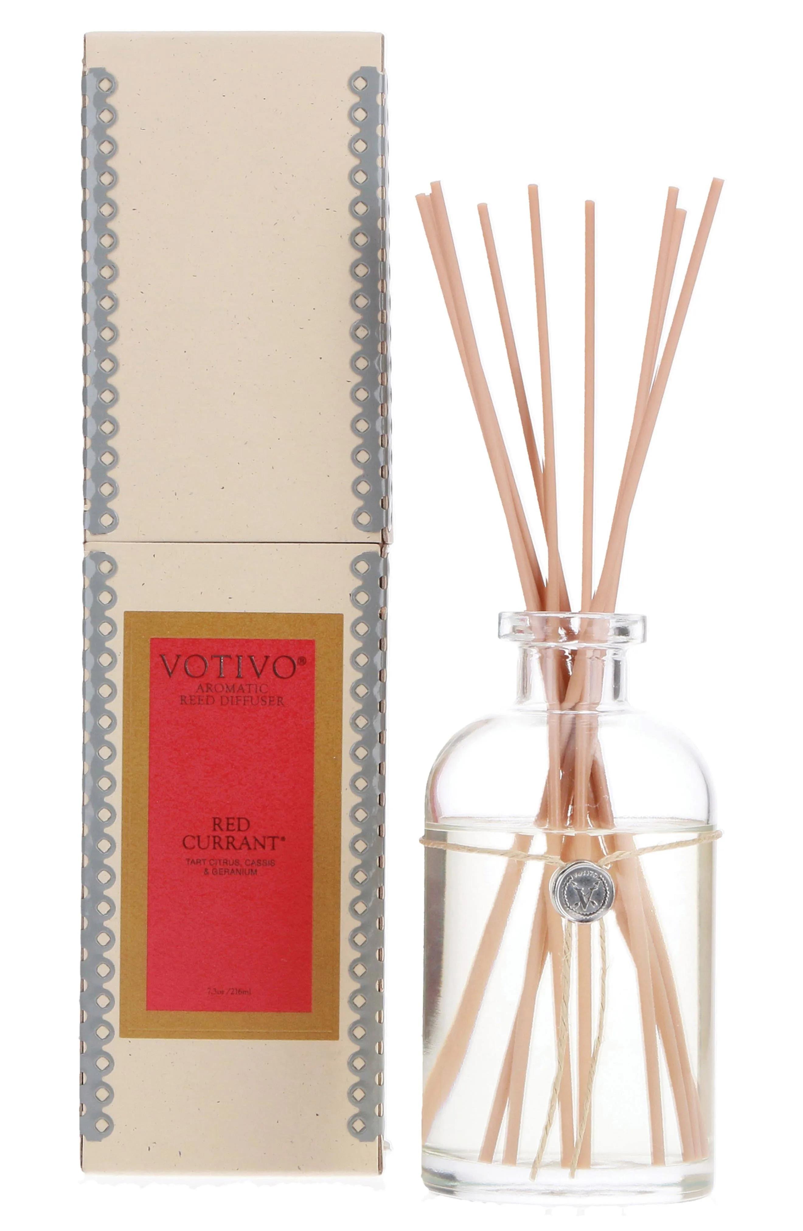 Votivo Red Currant Aromatic Reed Diffuser Set | Scented Home Fragrance Diffuser with Sticks, Reed Oil and Glass Bottle | Decorative Air Freshener for Home Decor | 7.3 oz