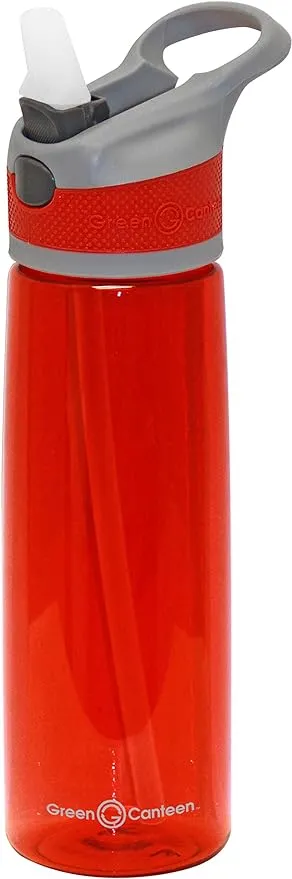 Green Canteen Water 24 oz Single Wall Tritan plastic Bottle, Gray/Red