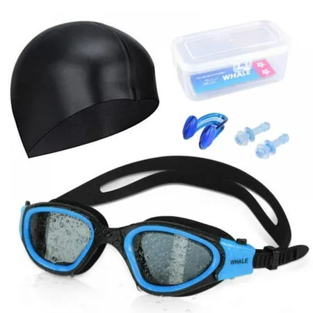 Swim Goggles Swim Cap Swimming Goggles No Leaking Anti Fog UV Protection Triathlon Swim Goggles with Protection Case Nose Clip Ear Plugs for Adult Men Women Girls Youth Kids Child