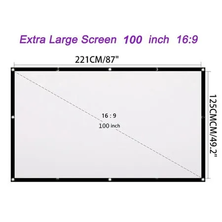 100 inch Projection Screen 16:9 HD Foldable Anti-crease Portable Projector Movies Screen for Home Theater Outdoor Indoor Support Double Sided Projection