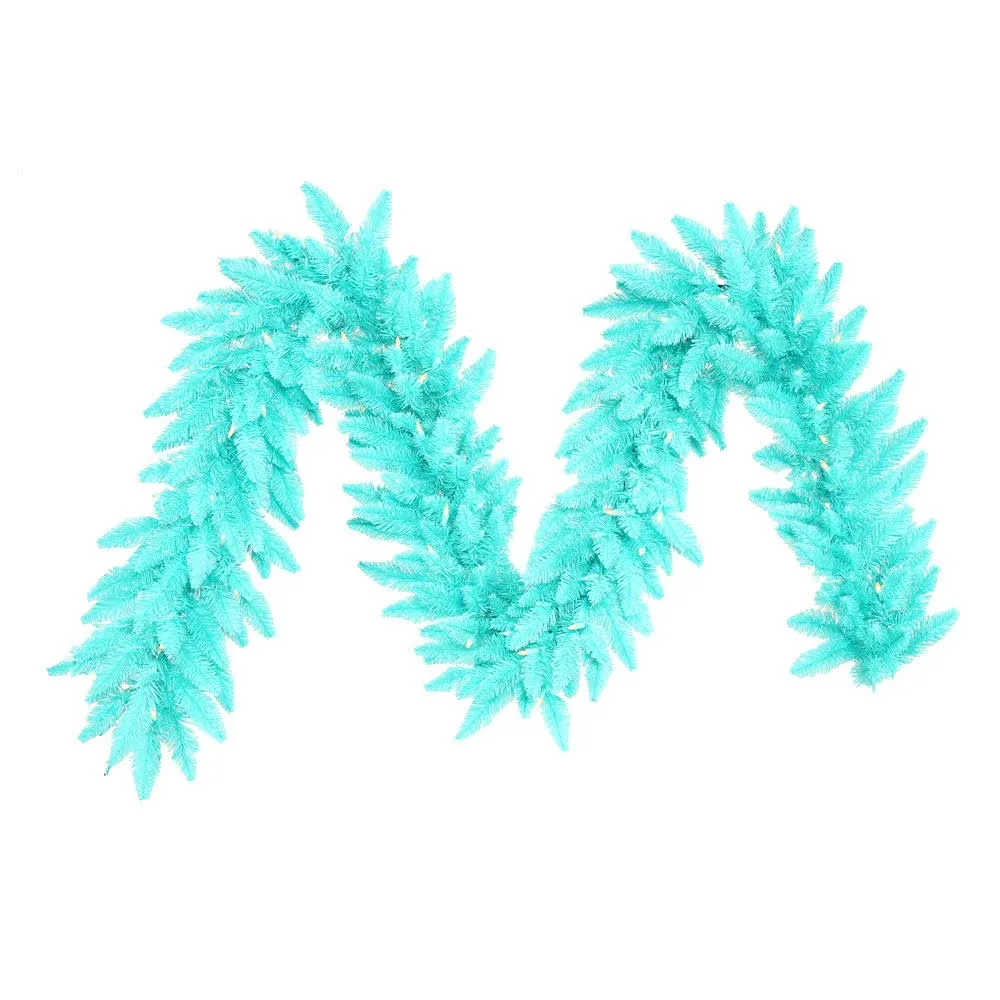 Vickerman 9&#39; Aqua Artificial Christmas Garland with Aqua Dura-Lit LED lights.