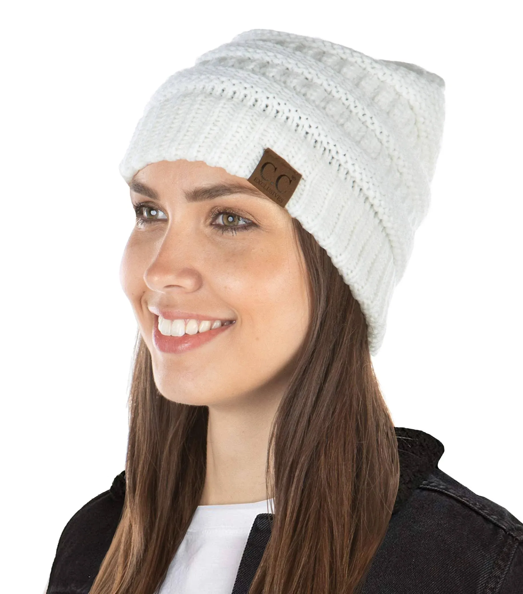 Funky Junque Exclusives Womens Beanie Solid Ribbed Knit Hat Warm Soft Skull Cap