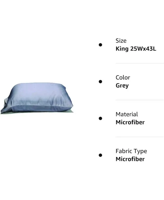 The Giant Pillowcase - Extra Large Extra Tall Pillowcases. 100% Microfiber. 2-Pack (Grey, King 25Wx43L) Fits Even The Fluffiest Pillows Including The Pancake Pillow.