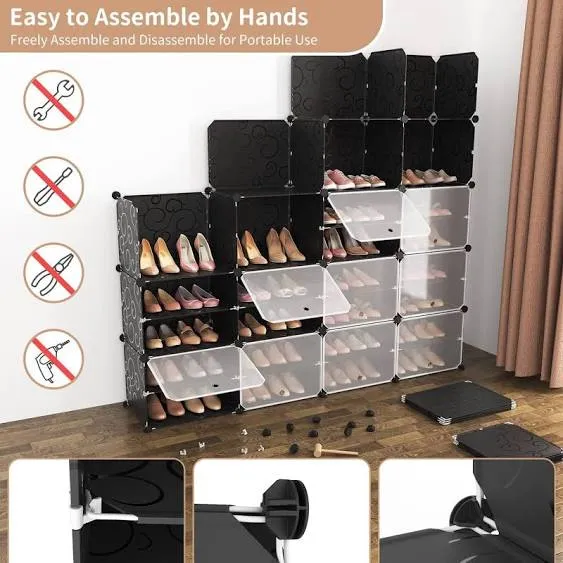 ROJASOP Big Shoe Storage Cabinet with Covers and Doors, 96 Pairs, Black 