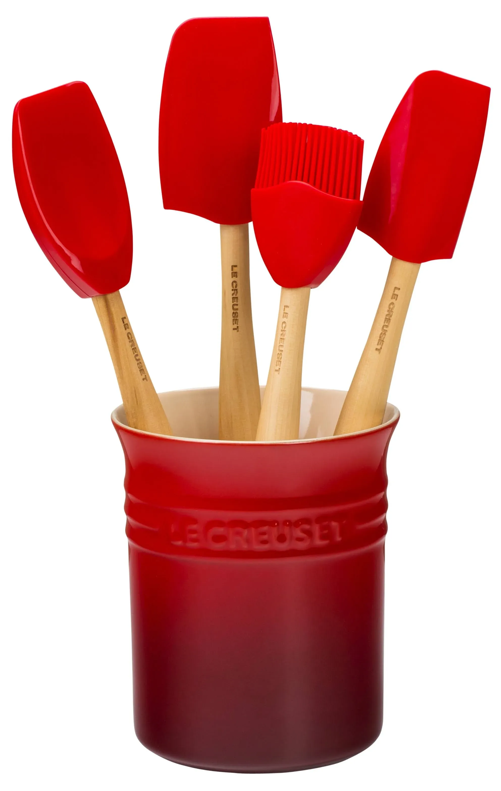 Le Creuset Craft Series 5-Piece Utensil Set with Crock, Cerise