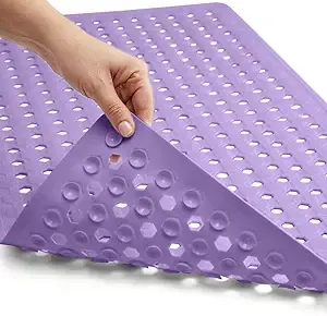 Gorilla Grip Original Patented Bath, Shower Tub Mat, 35x16, Many Colors, Washable, XL Size Bathroom Bathtub Mats, Drain Holes, Suction Cups, Purple