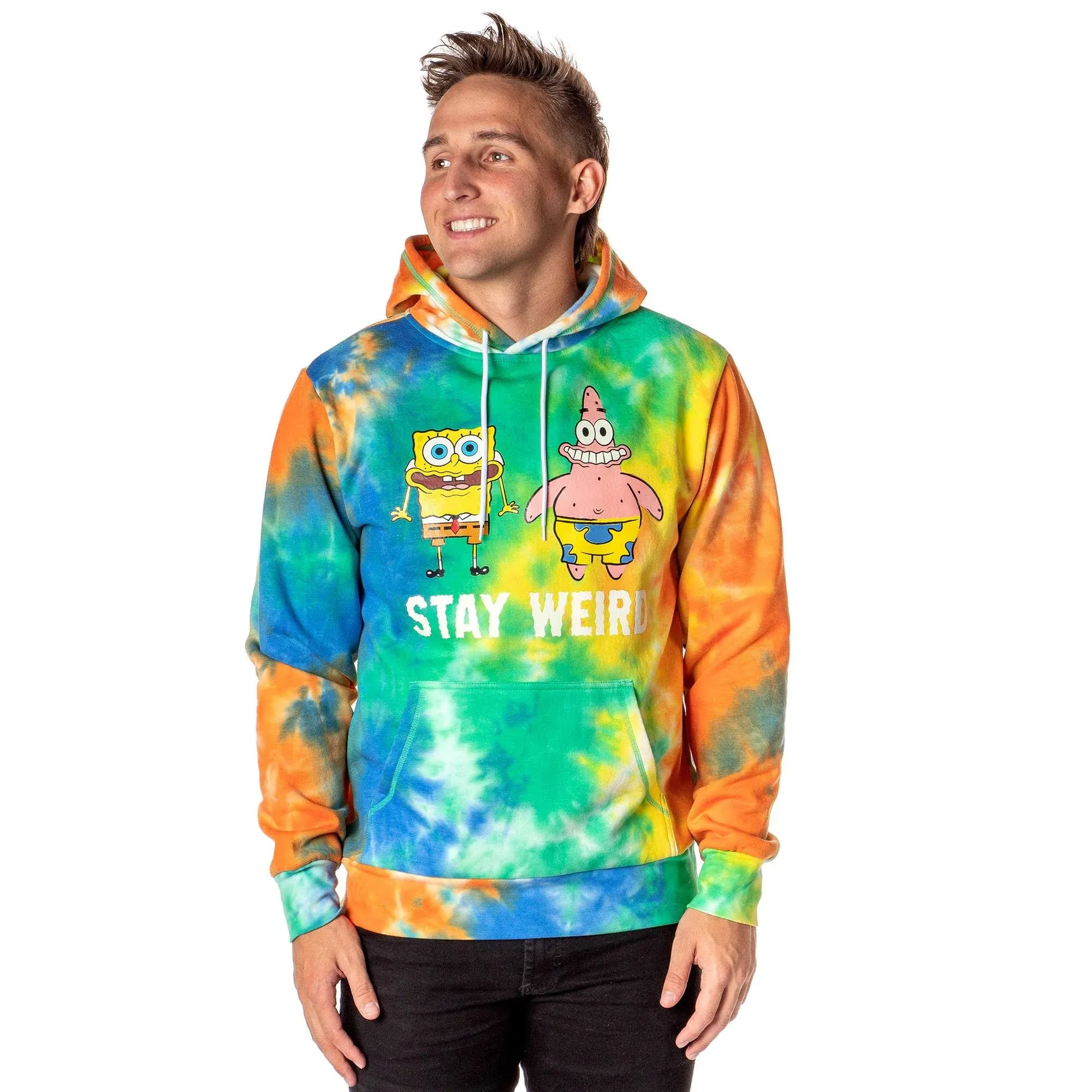 Mad Engine Spongebob SquarePants Men's Patrick and Spongebob Stay Weird Adult Tie Dye Pullover Hoodie