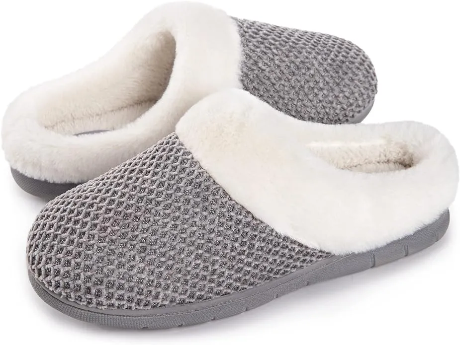 Everfoams Women'S Cozy Chenille Memory Foam Bedroom House Slippers