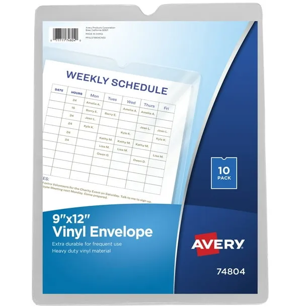 Avery Top-Load Clear Vinyl Envelopes with Thumb Notch