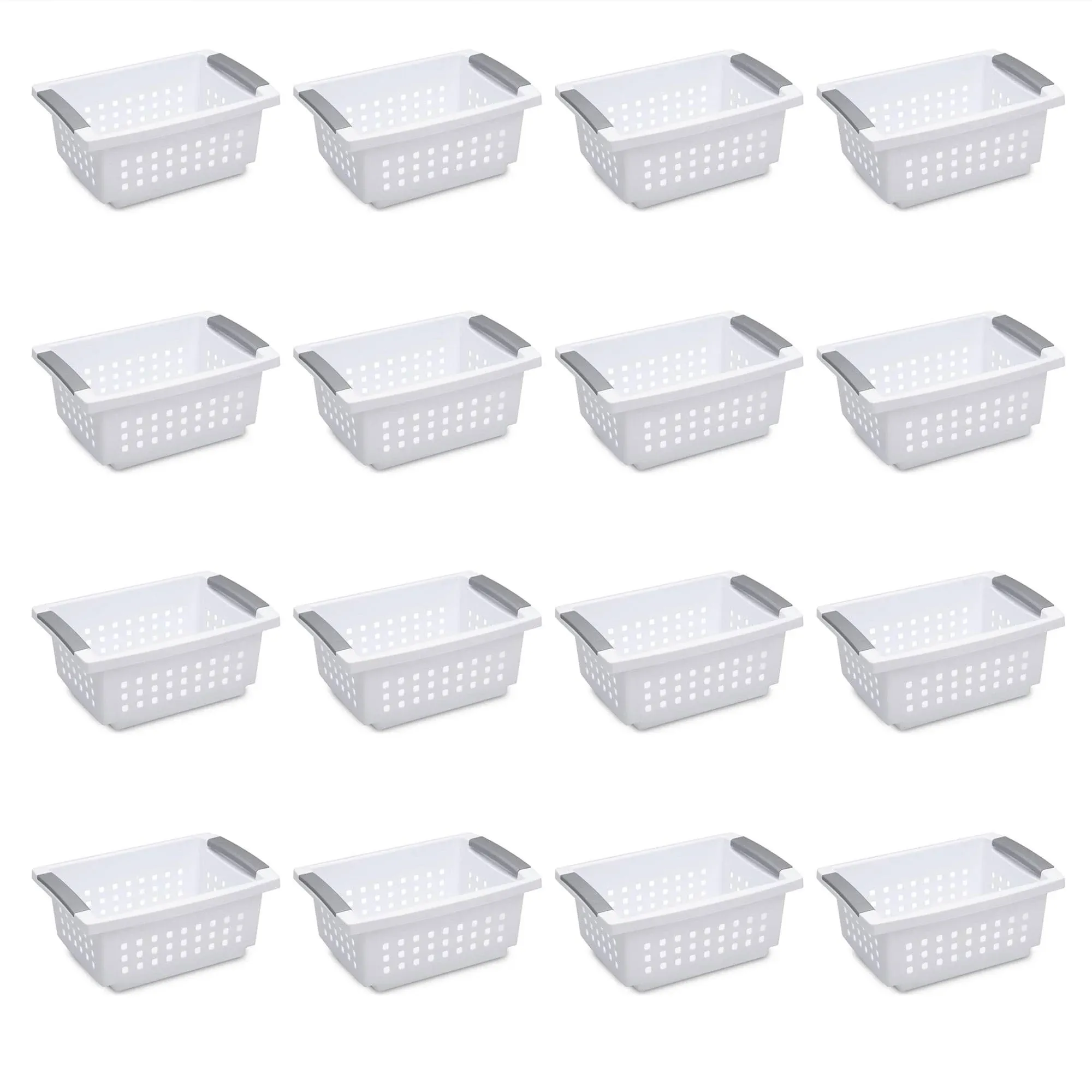 Sterilite Small Stacking Basket with Titanium Accents, White (16-Pack)