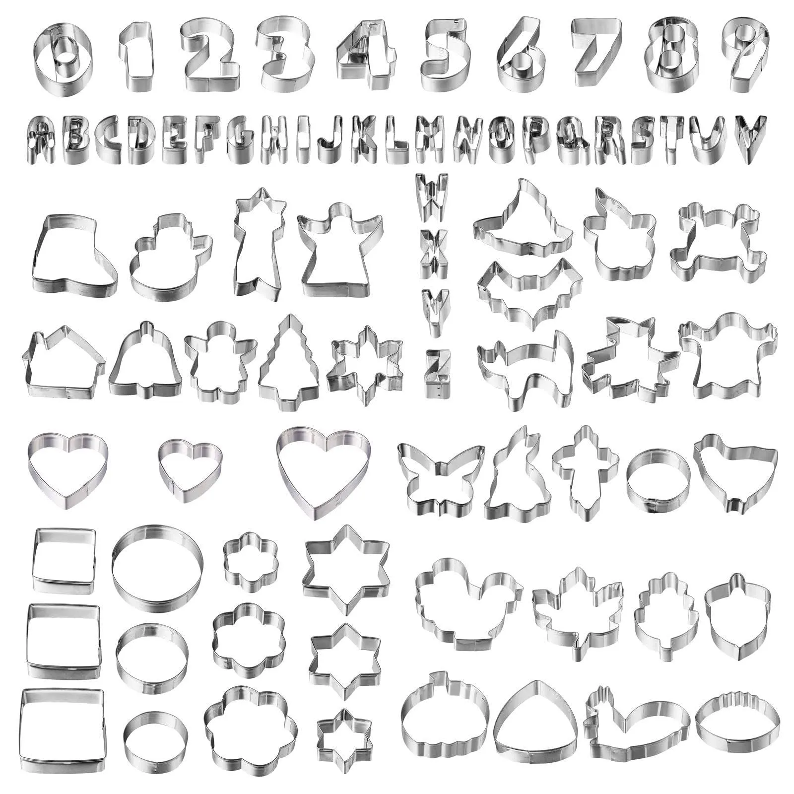 ANMEISH Cookie Cutters Set, 80-Piece — Holiday, Alphabet, Numbers and Everyday ...