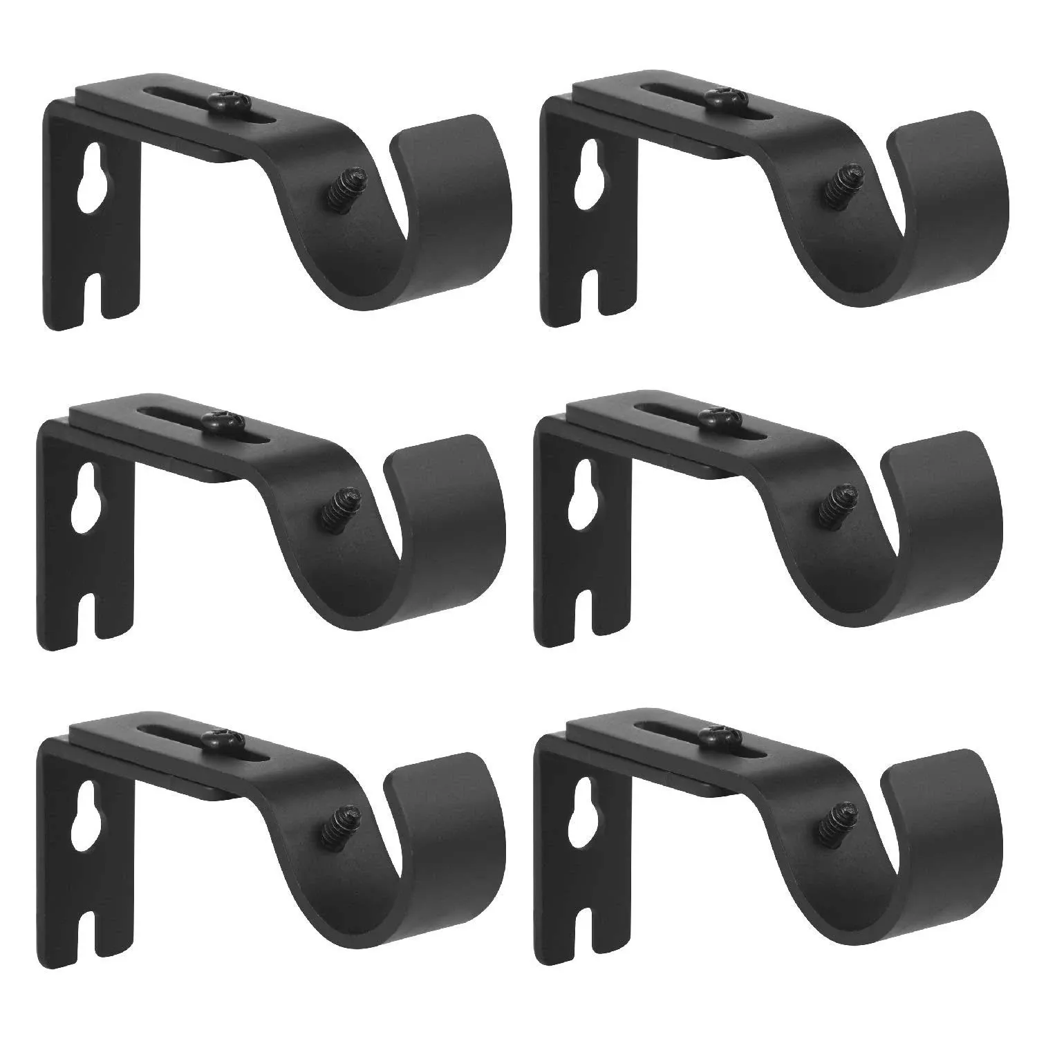 Anndason Heavy Duty Adjustable Curtain Rod Brackets Rod Holders for 1 inch Rod, Black Color, (Set of 6)