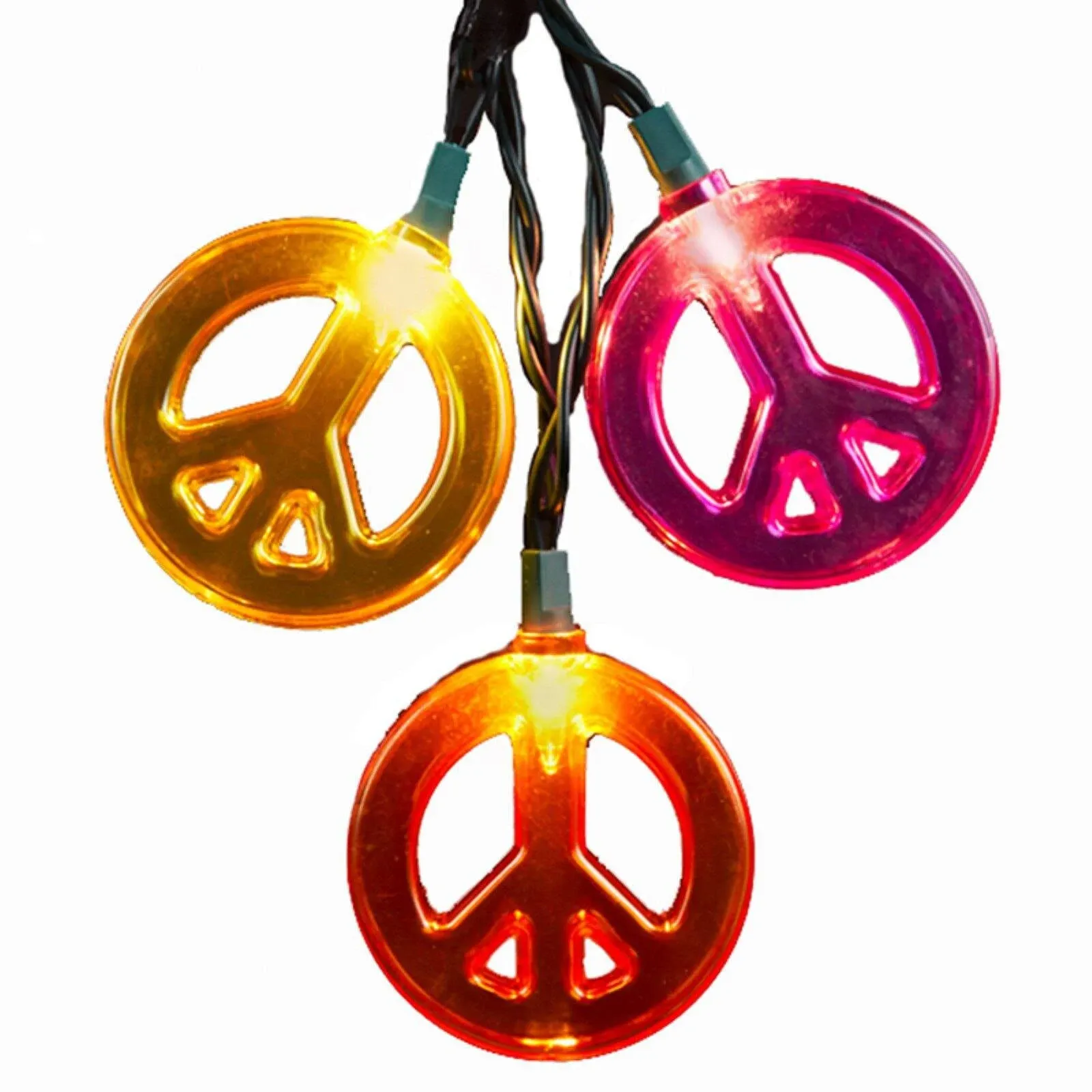 Kurt Adler 10-Light Multicolored Peace Sign Light Set