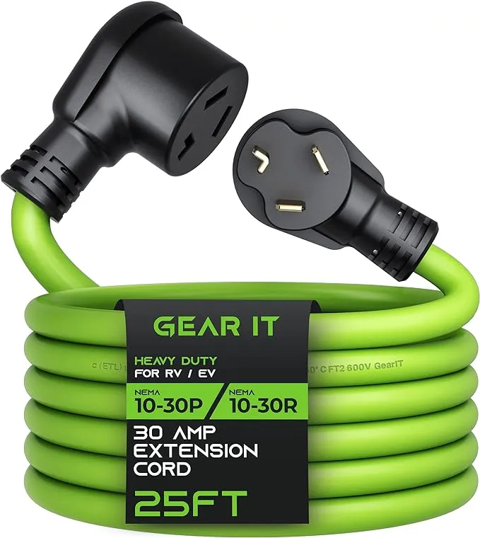 GEARit 30 Amp (25 Feet) 3 Prong Dryer Extension Cord NEMA 10-30P to 10-30R STW 10AWG/3 Heavy Duty, RV EV Charging Cable 125/250V