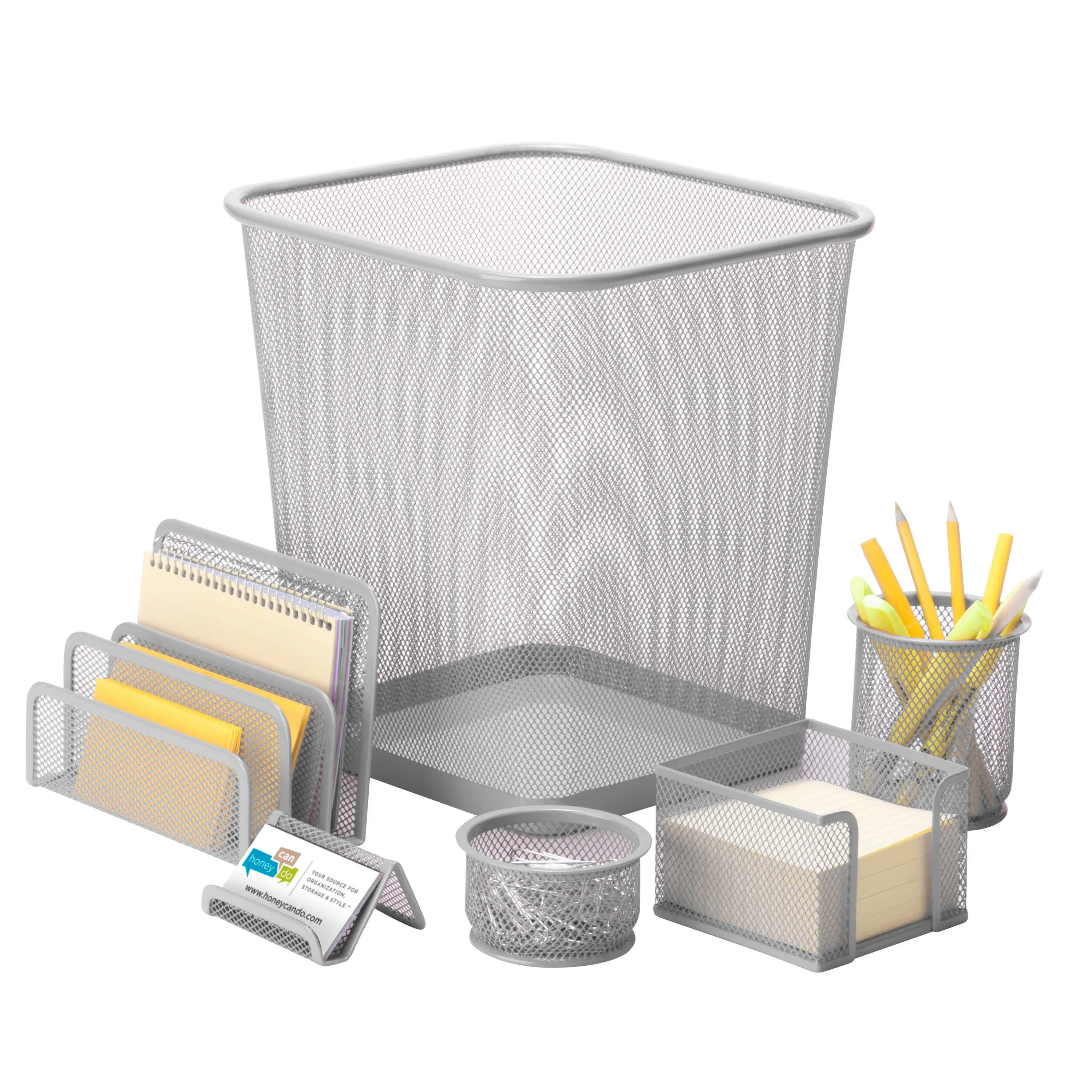 Honey-Can-Do 6 Piece Mesh Desk Set, Silver