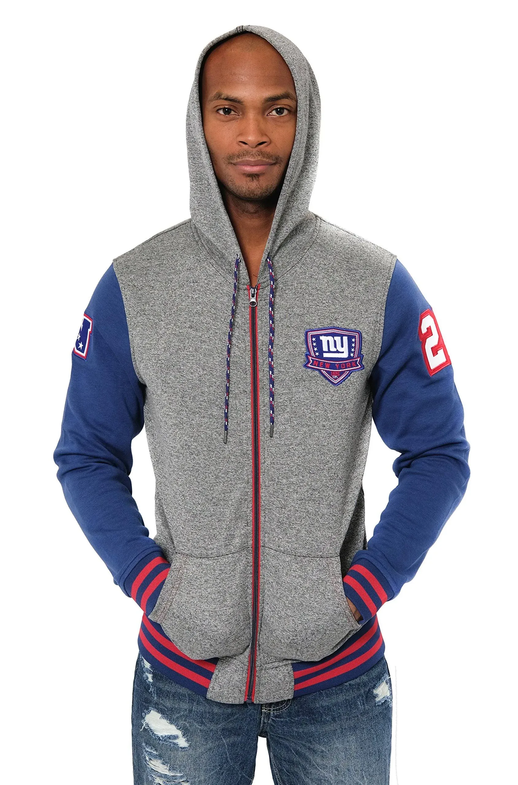 Ultra Game NFL Men's Super Soft Supreme Full Zip Varsity Hoodie Sweatshirt Jacket