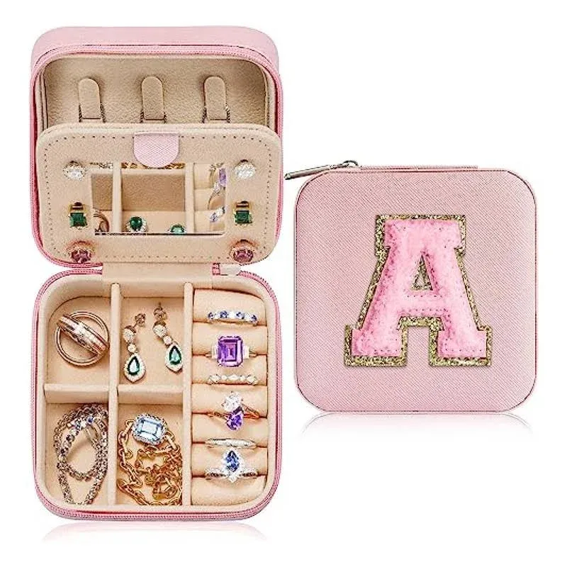 Parima Personalized Jewelry Holder & Organizer Case - Pink Travel Jewelry Box with A Initial | Birthday Gifts for Women & Girls - Travel Essentials