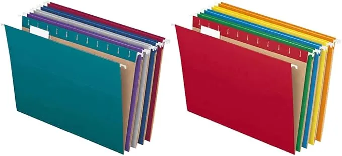 Pendaflex Recycled Hanging File Folders, Letter Size, Assorted Jewel-Tone Colors, Two-Tone for Foolproof Filing, 1/5-Cut Tabs, 25 Per Box (81667)