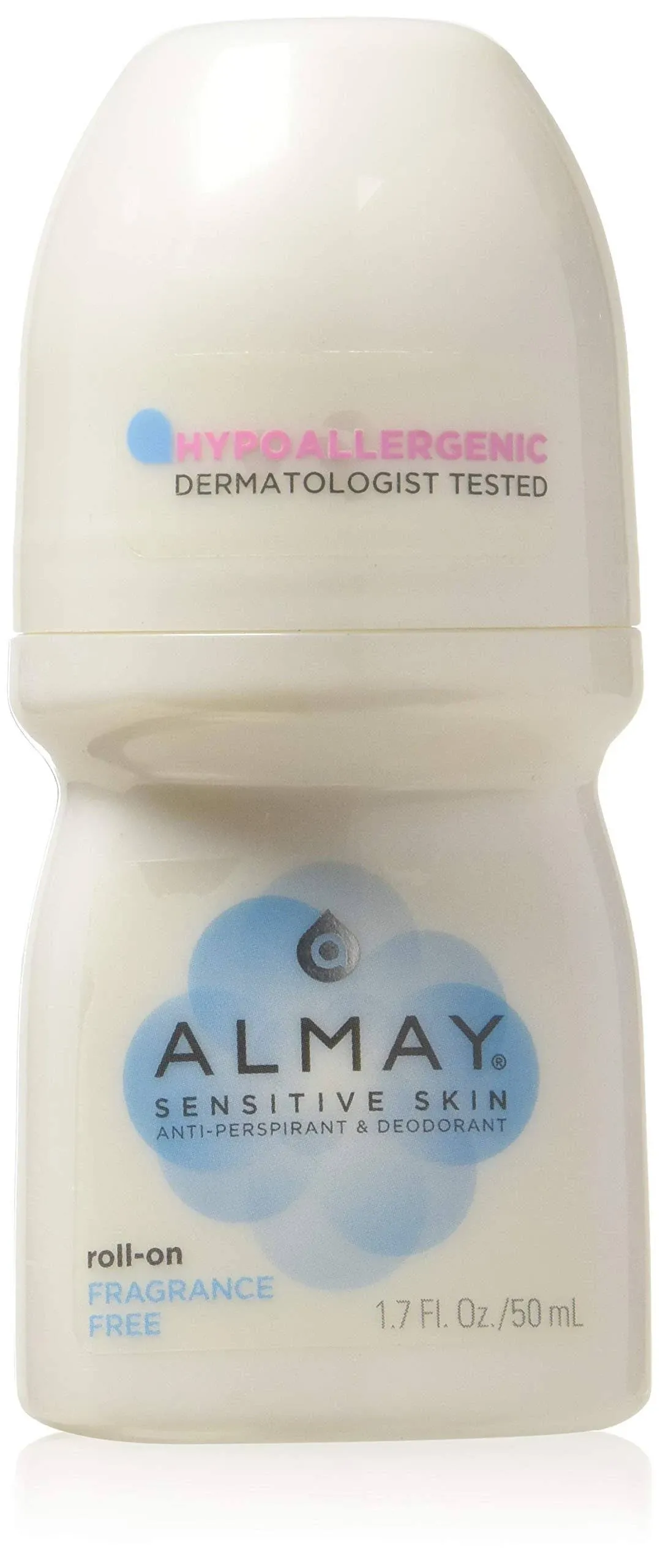 Almay Anti-Perspirant & Deodorant, Sensitive Skin, Roll-On, Fragrance Free 1.7 oz (Pack of 6)