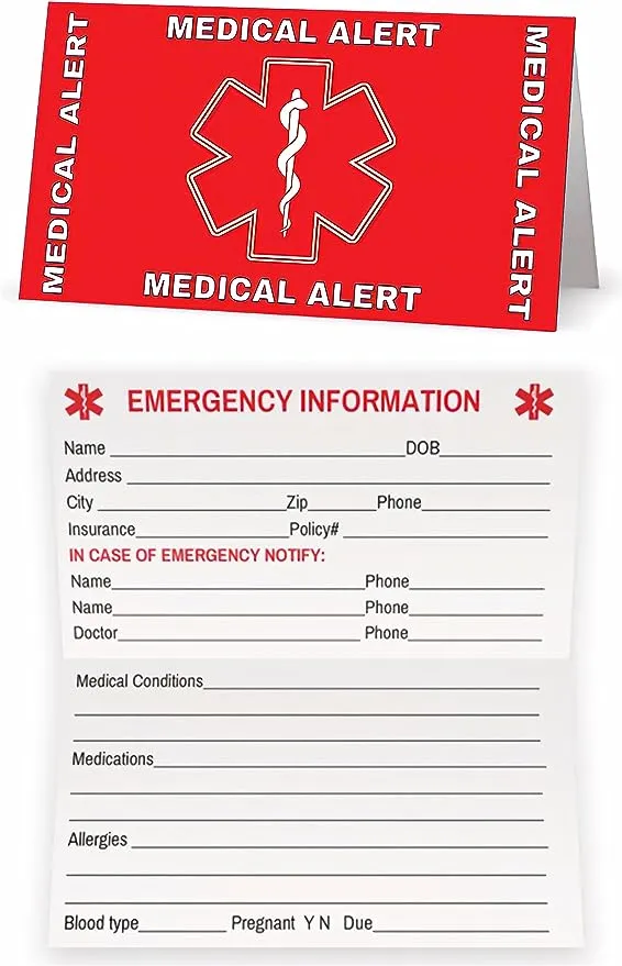 Medical Condition and Emergency Contact ID Wallet Card Folding, Medical Alert Card (10 Pack)