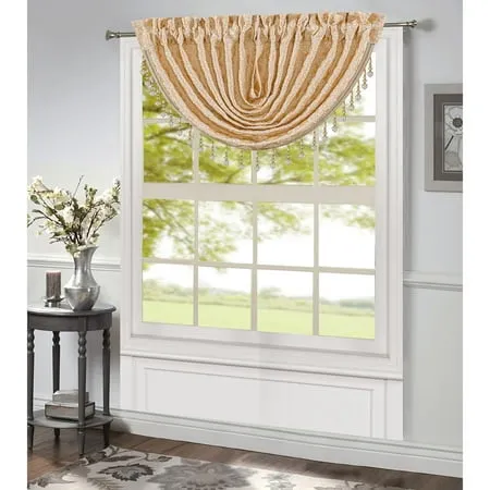 Robin Jacquard Rod Pocket Waterfall Window Valance with Beads White 48x37 Inches