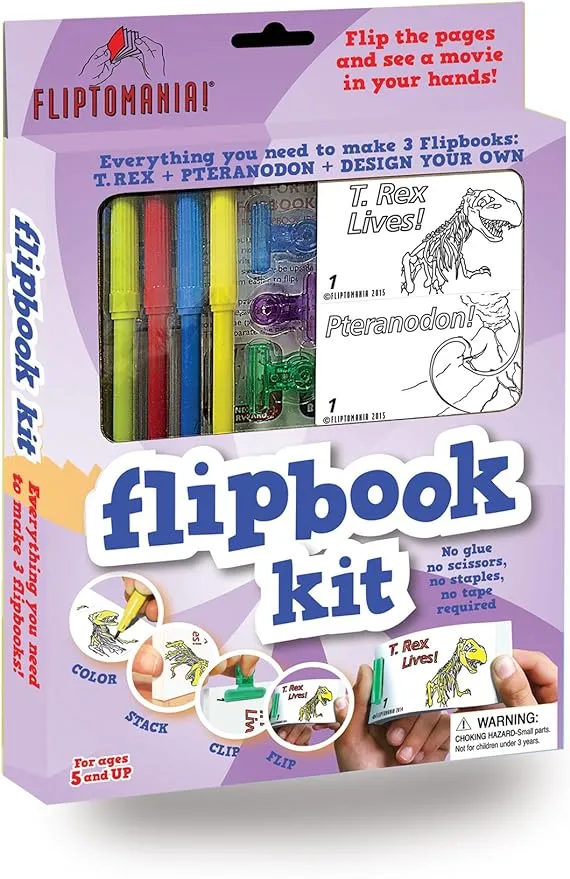 Fliptomania Flipbook Kit - Dinosaurs , T Rex , Pteranodon, and Make your own NIB