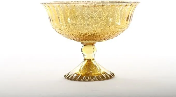 Koyal Wholesale 5-Inch Antique Gold Glass Compote Bowl Pedestal Flower Bowl Centerpiece