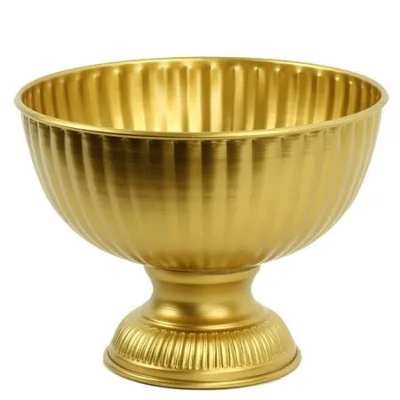 Koyal Wholesale Gold Metal Pedestal Bowl 10 x 8-Inch Floral Compote Vase For Wedding Centerpiece