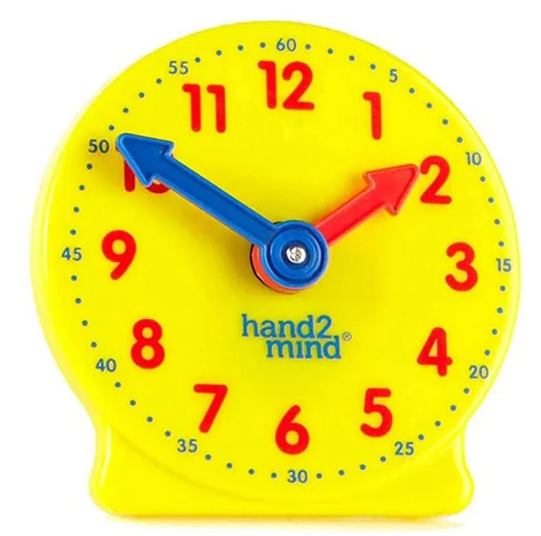 hand2mind Mini Geared Clock, Telling Time Teaching Clock, Learn to Tell Time Clock, Analog Learning Clock, Clock for Kids Learning to Tell Time, Teaching Time Classroom Clock (Set of 12)