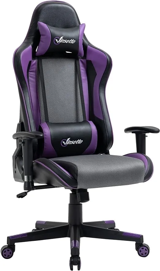 Vinsetto Gaming Chair Racing Style Ergonomic Office Chair High Back Computer Desk Chair Adjustable Height Swivel Recliner with Headrest and Lumbar Support, Purple