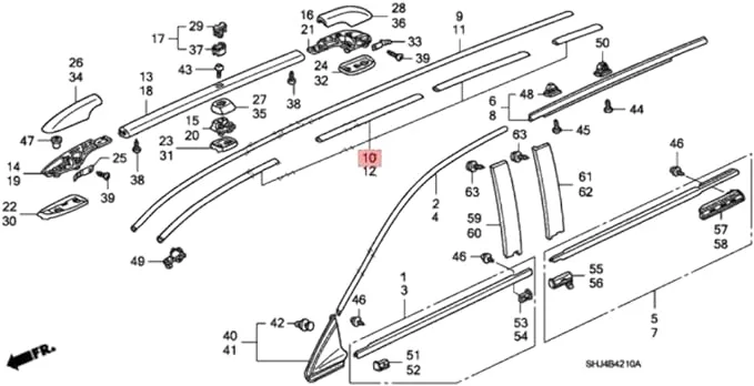 Honda Odyssey Molding Assembly R Roof / 74306-SHJ-A21 2005-2010