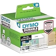 DYMO LW Durable Industrial Labels for LabelWriter Label Printers, White Poly, 1” x 1”, 2 Rolls of 850 (1700 Total)