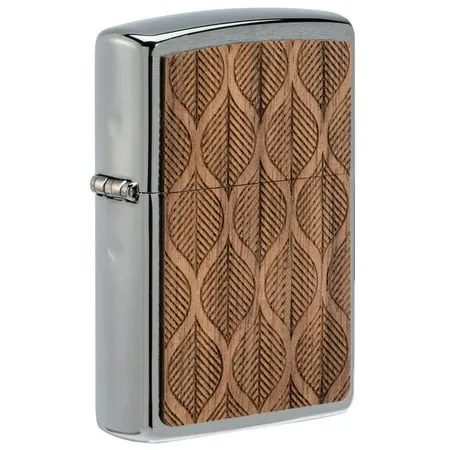 Zippo Woodchuck USA Walnut Leaves Brushed Chrome Pocket Lighter